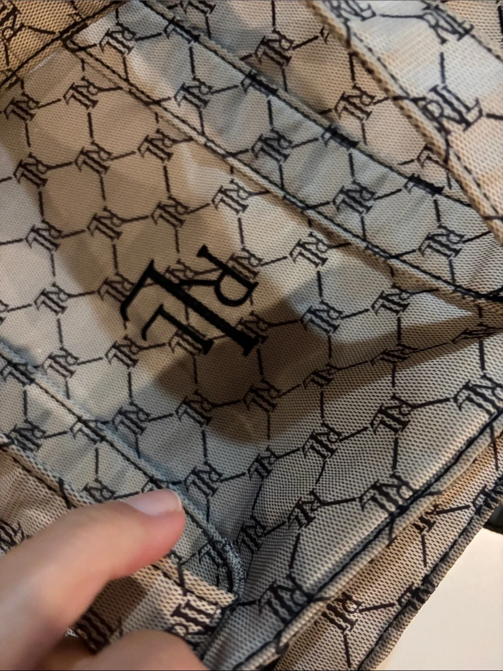 Ralph Lauren vintage waterproof tote some stains grey black logo front